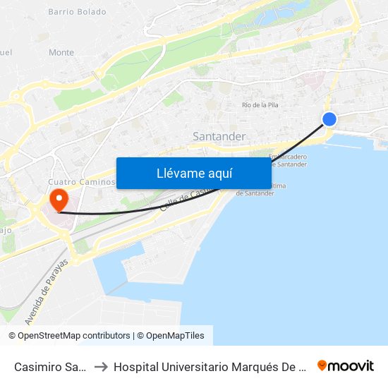 Casimiro Sainz 6 to Hospital Universitario Marqués De Valdecilla map