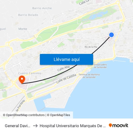 General Davila 58 to Hospital Universitario Marqués De Valdecilla map