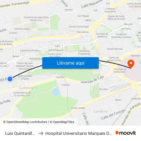 Luis Quintanilla Isasi to Hospital Universitario Marqués De Valdecilla map