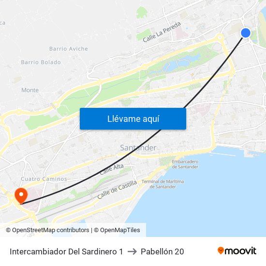 Intercambiador Del Sardinero 1 to Pabellón 20 map