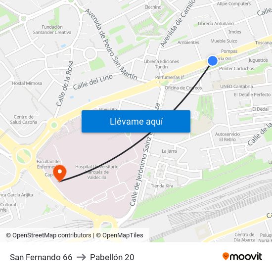 San Fernando 66 to Pabellón 20 map