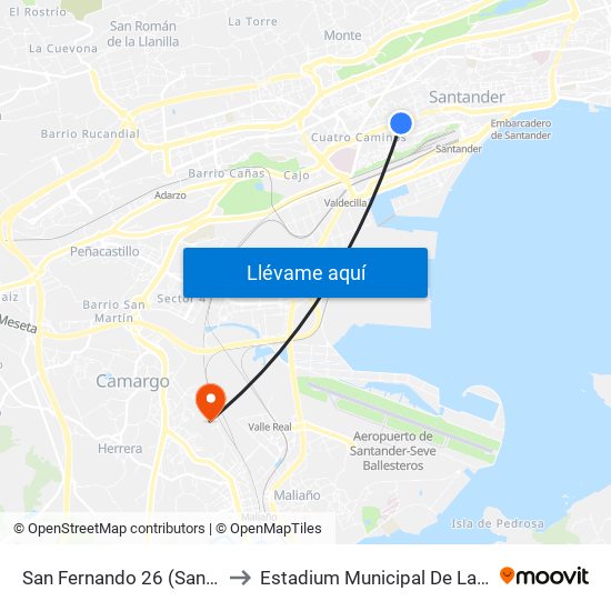 San Fernando 26 (Santander) to Estadium Municipal De La Maruca map