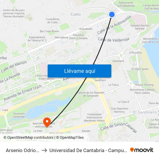 Arsenio Odriozola 16 to Universidad De Cantabria - Campus De Santander map