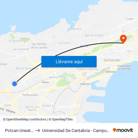 Pctcan-Uneatlantico to Universidad De Cantabria - Campus De Santander map