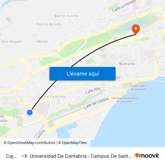 Cajo 2 to Universidad De Cantabria - Campus De Santander map