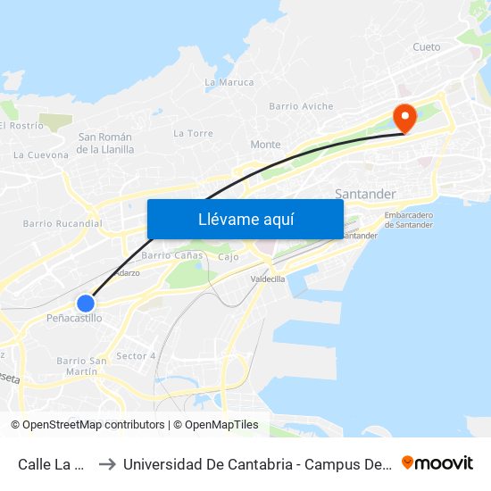 Calle La Peña to Universidad De Cantabria - Campus De Santander map