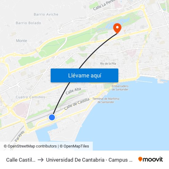 Calle Castilla 71 to Universidad De Cantabria - Campus De Santander map