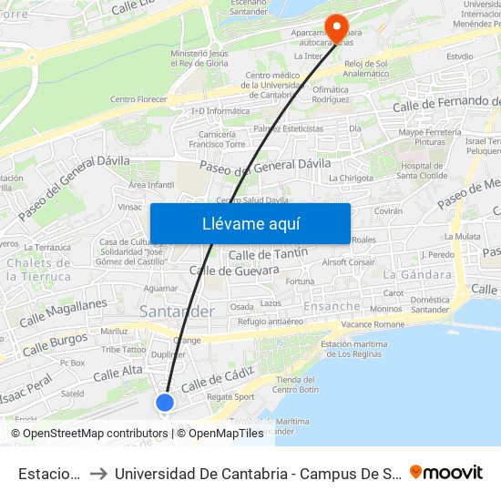 Estaciones to Universidad De Cantabria - Campus De Santander map