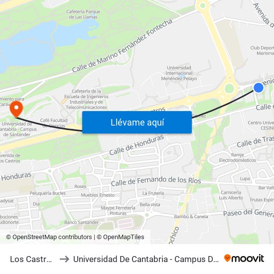 Los Castros 39 to Universidad De Cantabria - Campus De Santander map