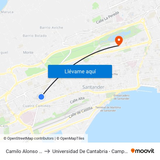 Camilo Alonso Vega 22 to Universidad De Cantabria - Campus De Santander map