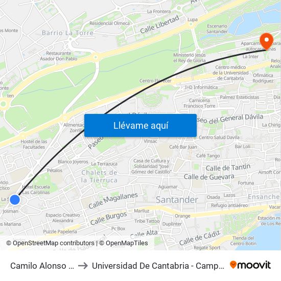 Camilo Alonso Vega 32 to Universidad De Cantabria - Campus De Santander map