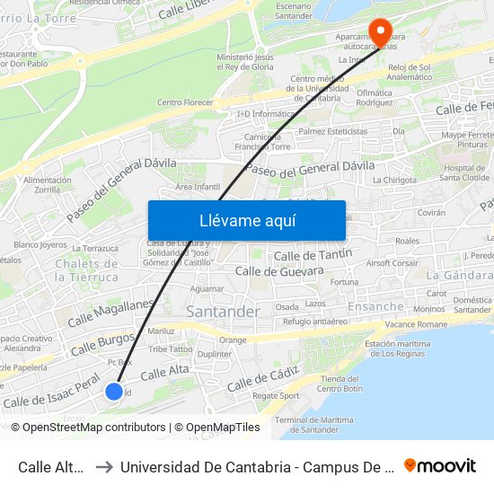 Calle Alta 45 to Universidad De Cantabria - Campus De Santander map