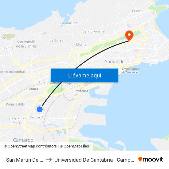 San Martín Del Pino 13 to Universidad De Cantabria - Campus De Santander map