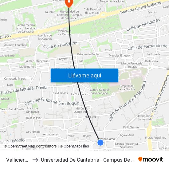 Valliciergo 7 to Universidad De Cantabria - Campus De Santander map