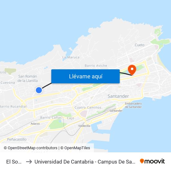 El Somo to Universidad De Cantabria - Campus De Santander map