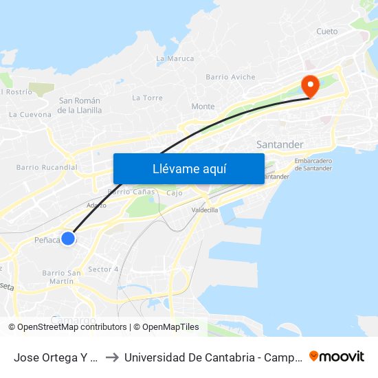 Jose Ortega Y Gasset 2 to Universidad De Cantabria - Campus De Santander map