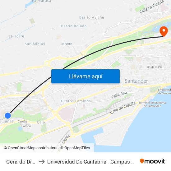 Gerardo Diego 1 to Universidad De Cantabria - Campus De Santander map