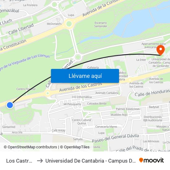 Los Castros 95 to Universidad De Cantabria - Campus De Santander map