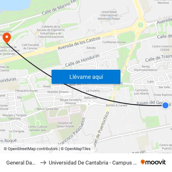 General Davila 15 to Universidad De Cantabria - Campus De Santander map