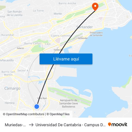 Muriedas-Bahía to Universidad De Cantabria - Campus De Santander map