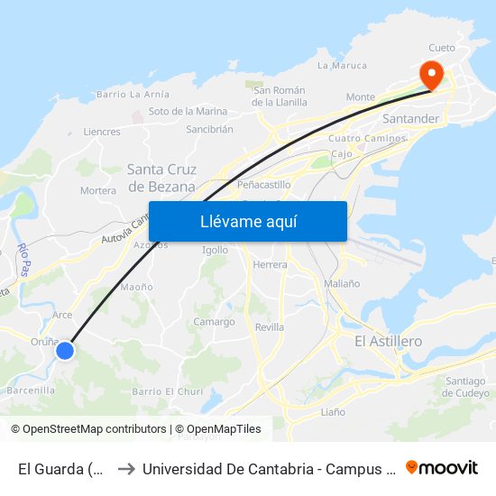 El Guarda (Oruña) to Universidad De Cantabria - Campus De Santander map