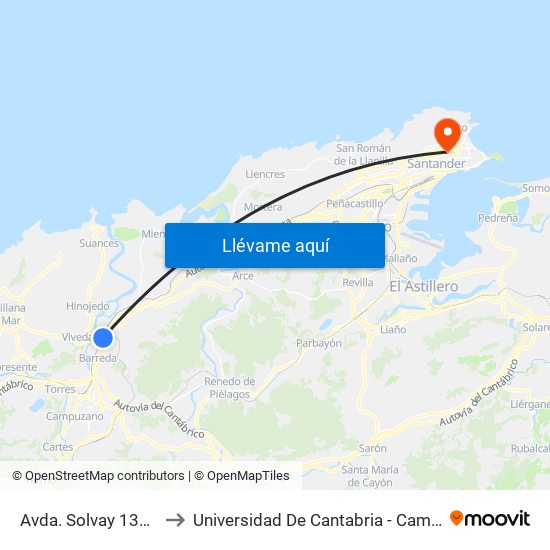 Avda. Solvay 135 (Barreda) to Universidad De Cantabria - Campus De Santander map