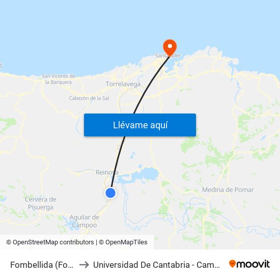 Fombellida (Fombellida) to Universidad De Cantabria - Campus De Santander map