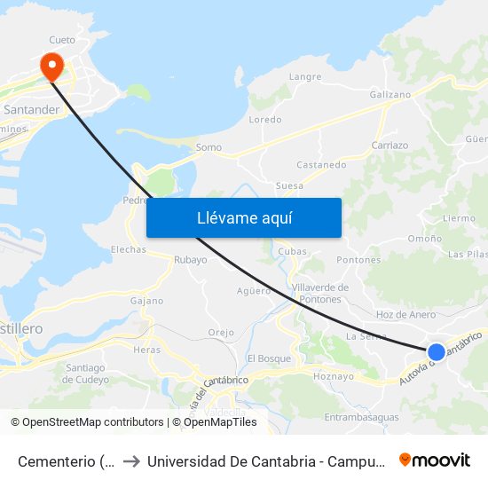 Cementerio (Anero) to Universidad De Cantabria - Campus De Santander map