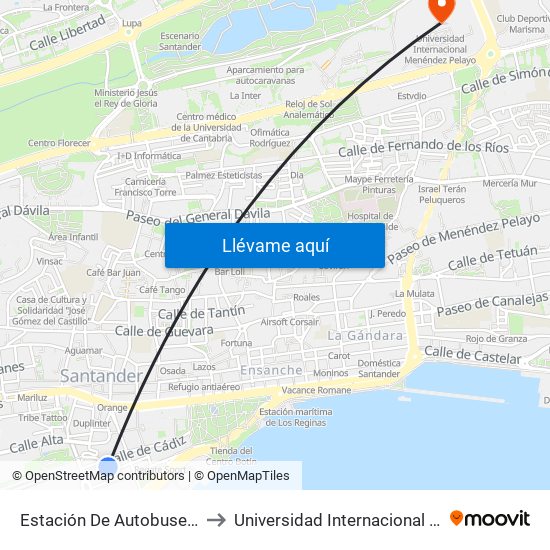 Estación De Autobuses De Santander to Universidad Internacional Menéndez Pelayo map