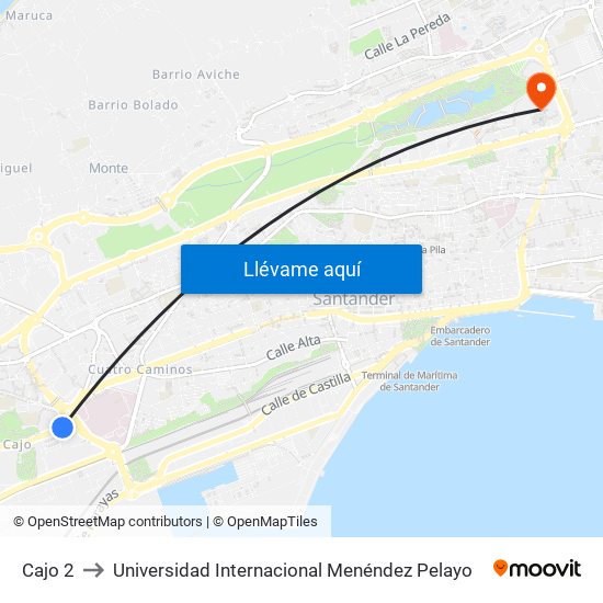 Cajo 2 to Universidad Internacional Menéndez Pelayo map