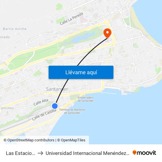 Las Estaciones to Universidad Internacional Menéndez Pelayo map