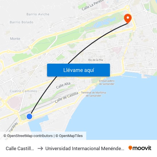 Calle Castilla 64 to Universidad Internacional Menéndez Pelayo map