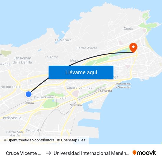 Cruce Vicente Trueba to Universidad Internacional Menéndez Pelayo map