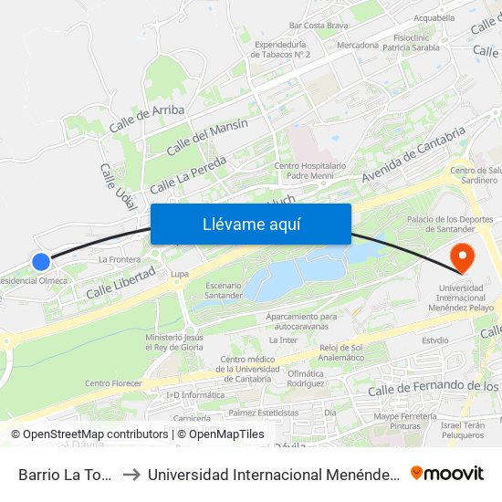 Barrio La Torre 1 to Universidad Internacional Menéndez Pelayo map