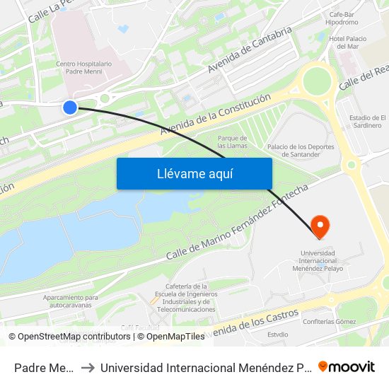 Padre Menni to Universidad Internacional Menéndez Pelayo map