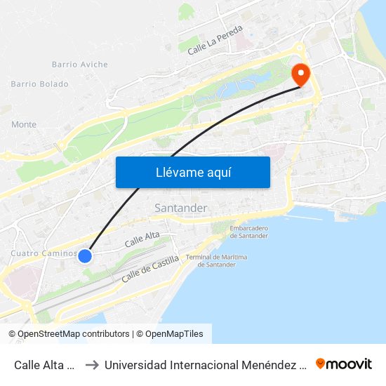 Calle Alta 109 to Universidad Internacional Menéndez Pelayo map