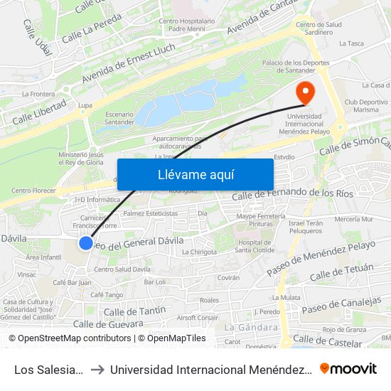 Los Salesianos to Universidad Internacional Menéndez Pelayo map