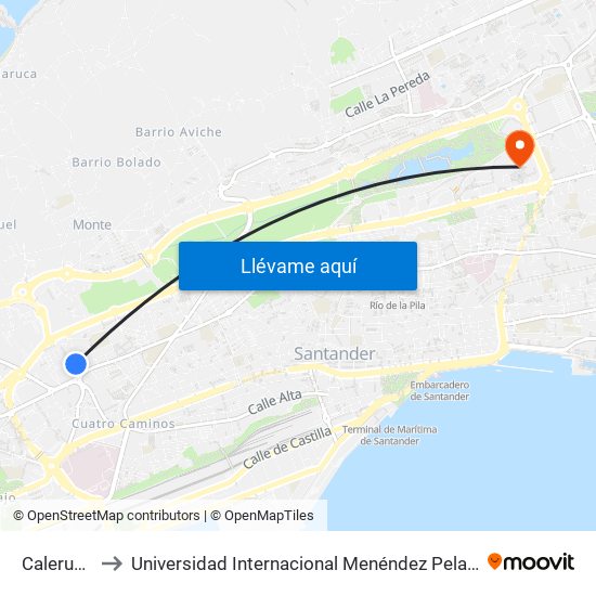 Caleruco to Universidad Internacional Menéndez Pelayo map