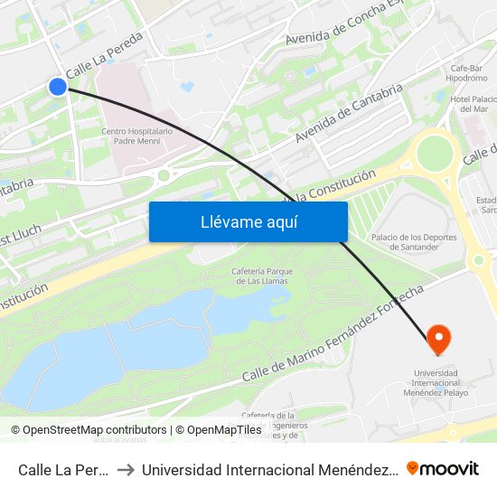 Calle La Pereda to Universidad Internacional Menéndez Pelayo map