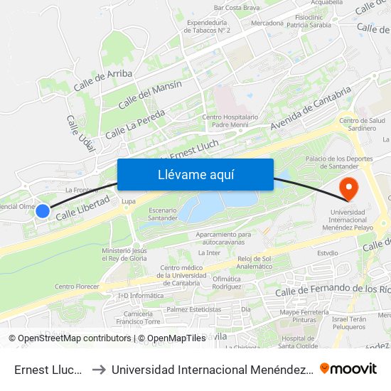 Ernest Lluch 26 to Universidad Internacional Menéndez Pelayo map
