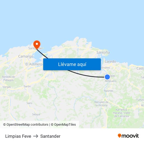 Limpias Feve to Santander map