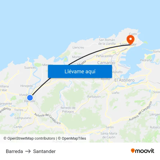 Barreda to Santander map