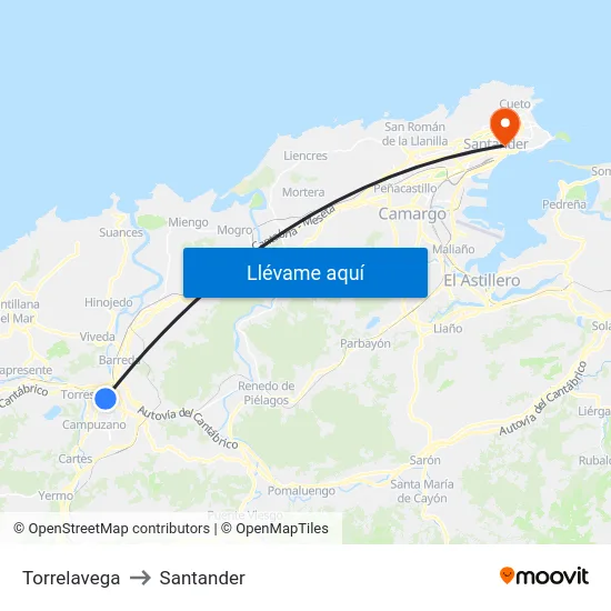 Torrelavega to Santander map