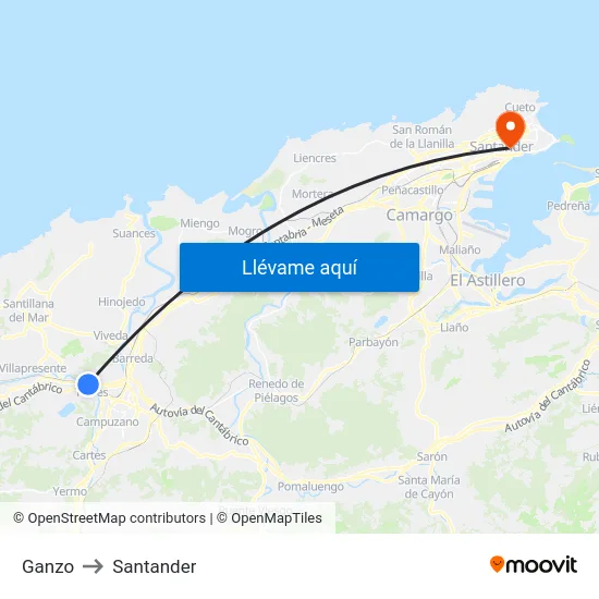 Ganzo to Santander map