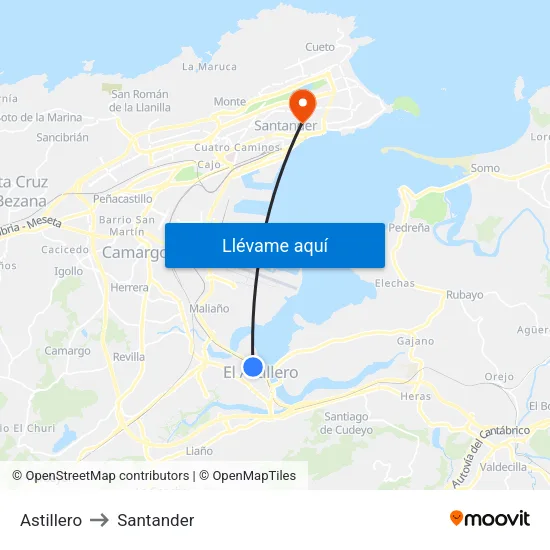 Astillero to Santander map