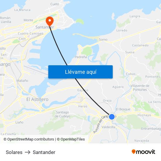 Solares to Santander map
