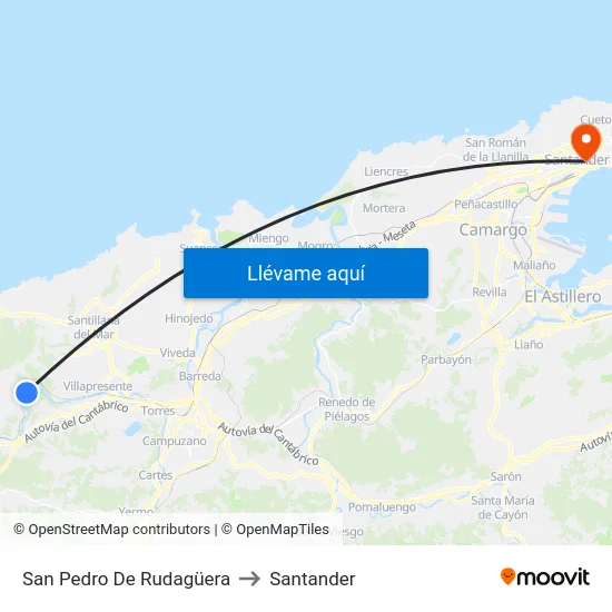 San Pedro De Rudagüera to Santander map