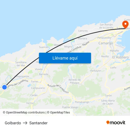 Golbardo to Santander map