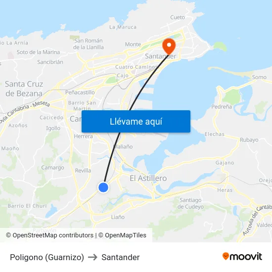 Poligono (Guarnizo) to Santander map