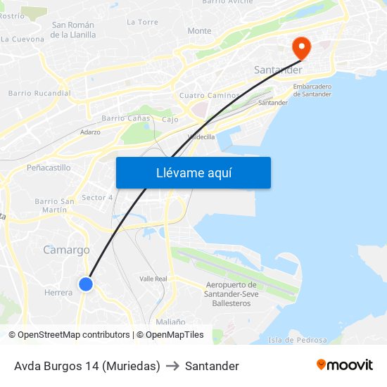Avda Burgos 14 (Muriedas) to Santander map